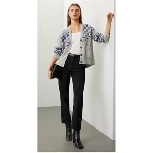 RTR size xs Derek Lam collective grey blue geometric fair isle cardigan chevron